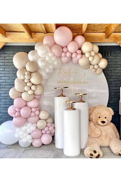 Çemrek Süs Parti Pink white sea sand balloon chain set 100 pieces of balloons