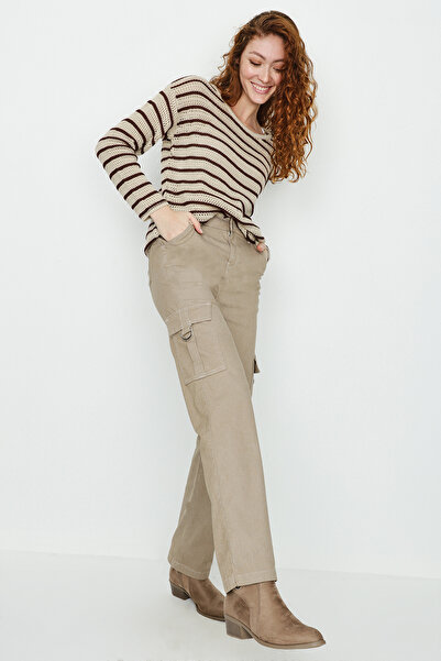 Select Moda Women's Beige Cargo Pocket Wide Leg Trousers