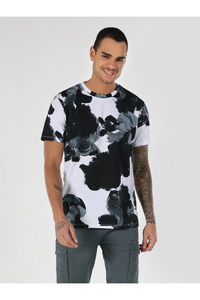 Colin's Tricou cu mânecă scurtă pentru bărbați, cu decolteu rotund, cu model alb - Potrivire obișnuită