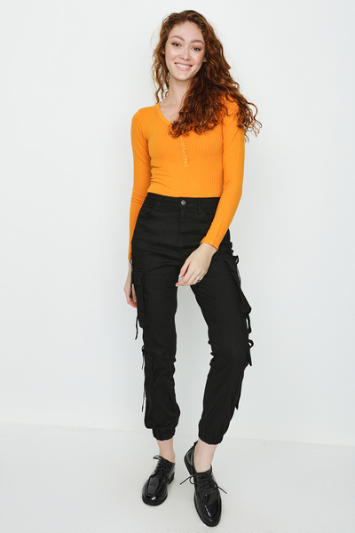 Select Moda Γυναικείο μαύρο παντελόνι Cargo με λεπτομέρεια τσέπης