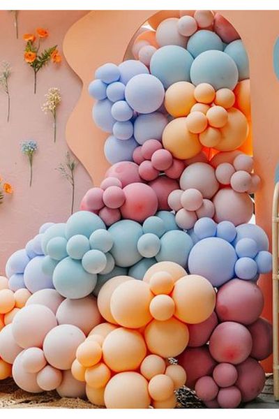Çemrek Süs Parti Rosewood peach winter green color retro balloon chain set 60 pieces of balloons