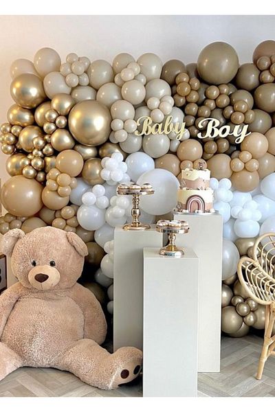 Çemrek Süs Parti Sea sand desert sand milk coffee white balloon chain set 100 pcs