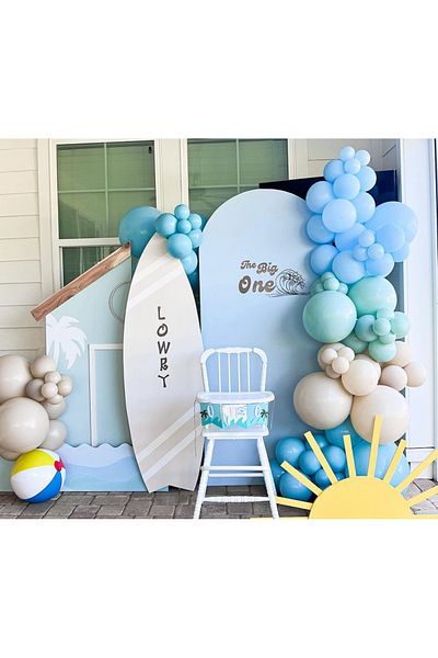 Çemrek Süs Parti Macaron blue mint glass blue sea sand balloon chain set 60 pieces of balloons