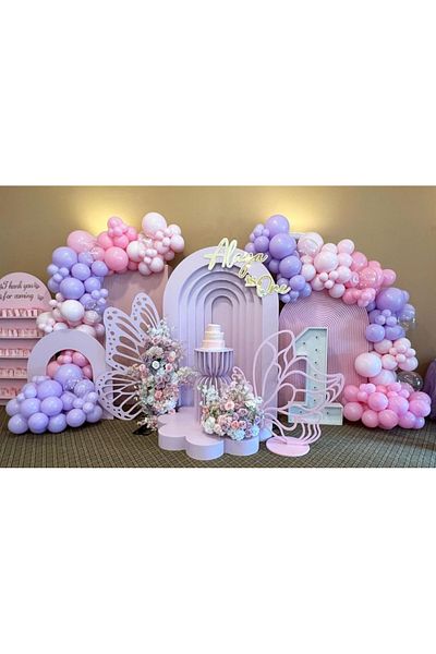 Çemrek Süs Parti Pink lilac balloon chain set 60 pieces of balloons and chains