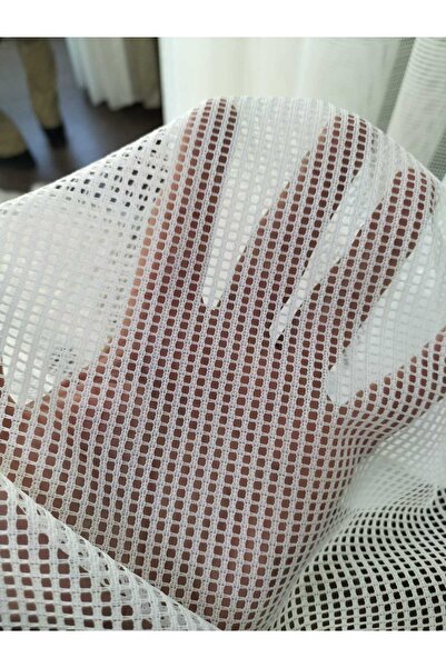 AsPerde kareli kendinden desenli tül