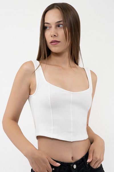 Soyo Γυναικεία Λευκή Πλεκτή Μπλούζα Crop με κορσέ