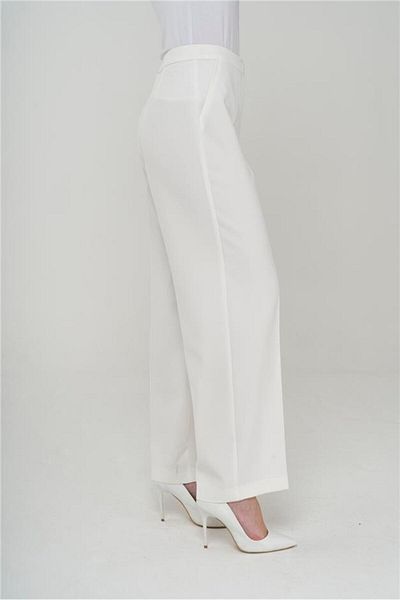 Olcay Hose mit hohem Bund und weitem Bein, Ecru 7557