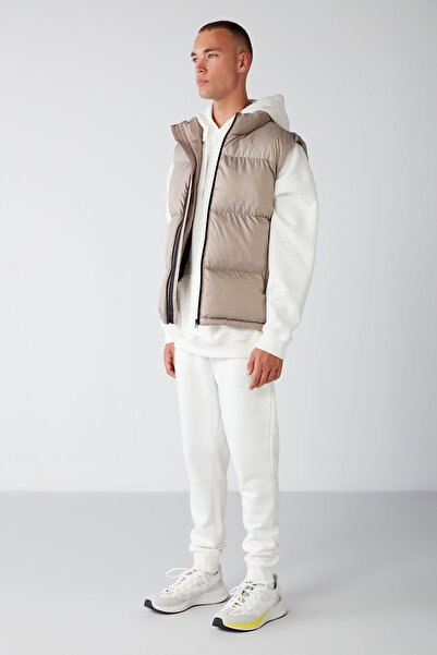 GRIMELANGE Jeremiah Men's Regular Leg Flexible Fabric Ecru Sweatpants with Lanyard Waist and Elastic Pockets