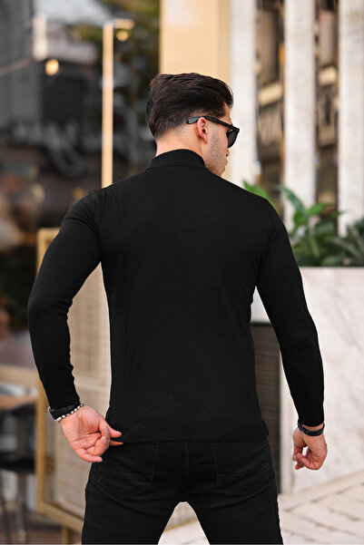 Ser Joven Чоловічий чорний светр з напівкоміром та облягаючим кроєм