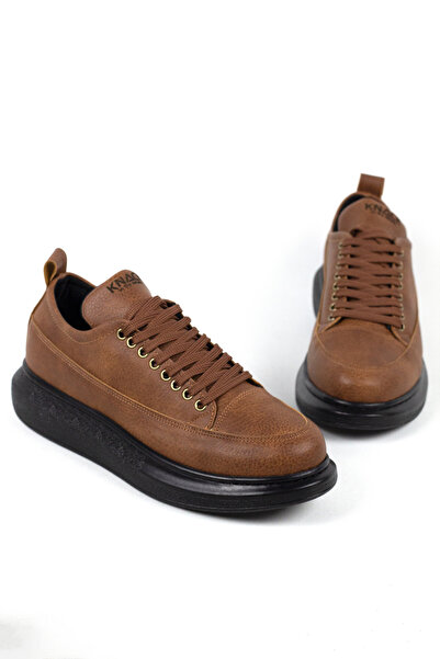 Rainon Store Tan Leather Lace Up High Sole Men's Sports Shoes