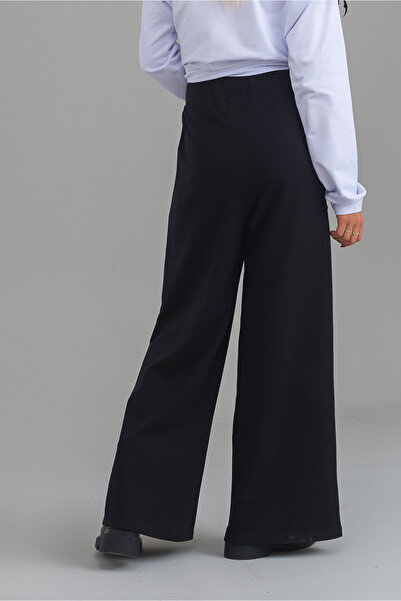 Bold & Young Women's Black Color Viscose Polyester Lycra Pocket Wide Leg Elastic Waist Pants