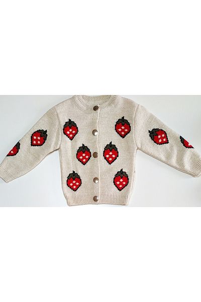 babymarkt Girl's Buttoned Front Strawberry Knitwear Cardigan Tulle Lined Skirt Double Suit