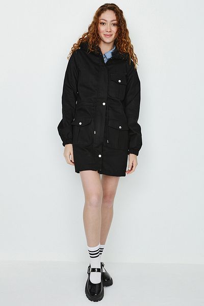 Select Moda Women's Black Fur Hooded Parka with Snap Closure