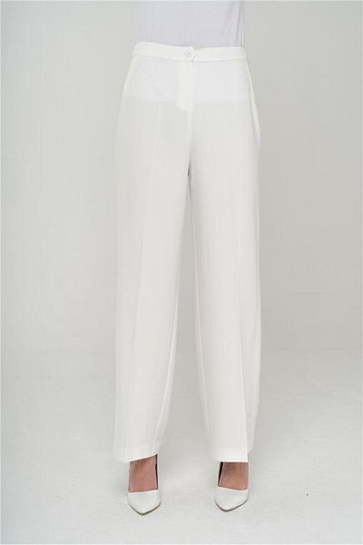 Olcay Hose mit hohem Bund und weitem Bein, Ecru 7557