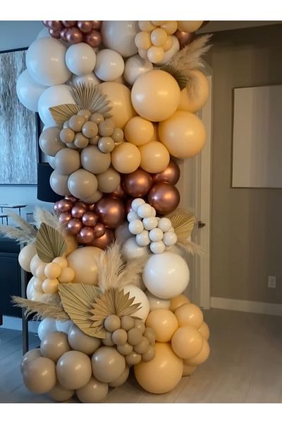 Çemrek Süs Parti Rose chrome sea sand retro white balloon chain set 100 pcs