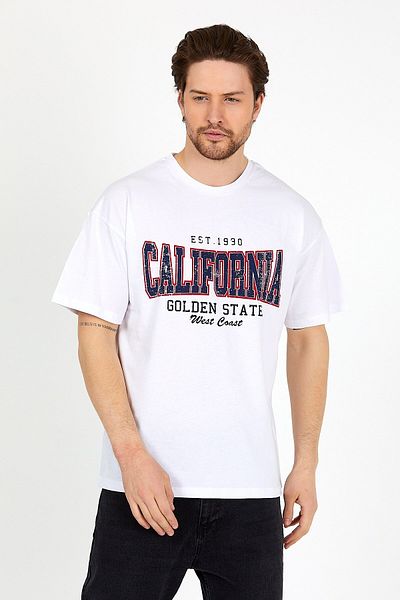 COMBİNE MİCHAİL Μπλουζάκι Unisex White Printed Crew Neck Oversize