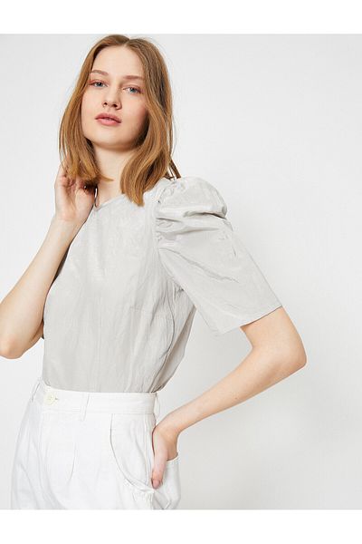 Koton Crew Neck Shoulder Pleat Detailed Short Sleeve T-Shirt