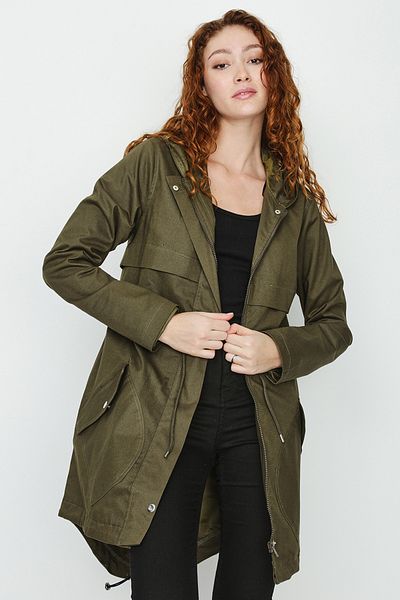 Select Moda Women's Khaki Khaki Hooded Zippered Pocket Parka