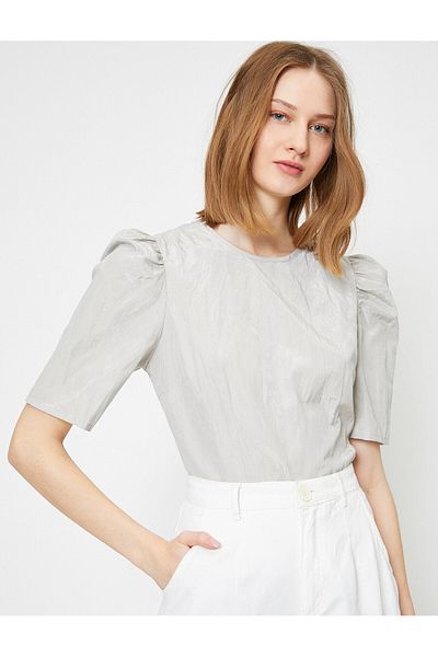 Koton Crew Neck Shoulder Pleat Detailed Short Sleeve T-Shirt
