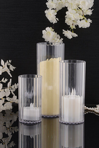 TR Turan Collection VUE 3'lü Silindir Mumluk - Vazo, Polikarbon Dekoratif Şamdan