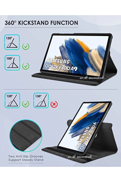 m.tk moveteck Galaxy Tab A9 8.7 inç/A11 Wi-Fi Uyumlu Kılıf 360 Dönebilen Standlı Kapak Ekran Koruyucu Cam Sm-x133