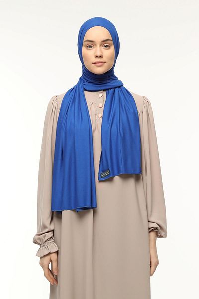 Altobeh Hijab Χτενισμένο Βαμβακερό Σάλι Απλό Saks Μπλε