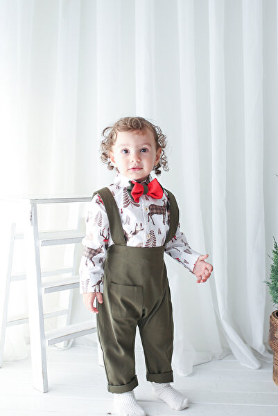 Catz Kids بدلة ولادي رأس السنة كاكي جبردين سالوبيت + قميص منقوش لرأس السنة + ...