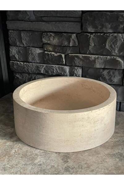 Polen Stone Doğal Taş Light Traverten Silindir Model Lavabo