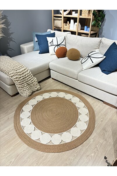 MaVaux Cookie Yuvarlak Jüt Hasırlı El Örgüsü Kilim Halı