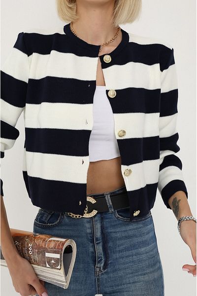 winter club Cardigan crop cu dungi albastru marin pentru damă
