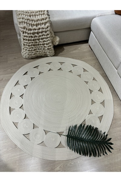 MaVaux Cookie Yuvarlak Jüt Hasırlı El Örgüsü Kilim Halı