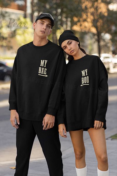 Pear Wear My Boo My Bae Printed Couple Hoodie Unisex Oversize Lover Team Φούτερ 2 τεμαχίων