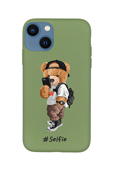 KaffCase حافظة هاتف آيفون 15 بلس سيلفي تيدي بير من السيليكون الفاخر