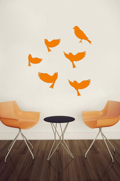 NED MDF LAZER DEKARASYON Turuncu 6'lı Dekoratif Kuş Ahşap Tablo Lazer Kesim 3...