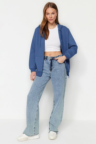 Trendyol Collection Indigó kapucnis oversize/széles szabású kapucnis vastag polár belső pulóver TWOAW21SW0840