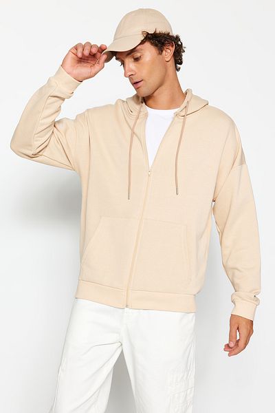 Trendyol Collection Basic Stone Color Oversize Hooded Zippered Sweatshirt - TMNAW22SW0620