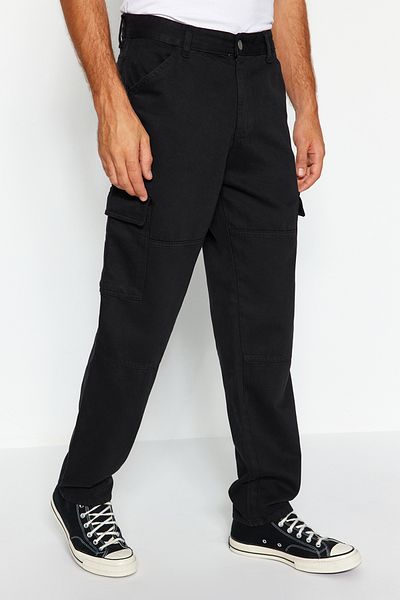 Trendyol Collection Black Pocketed Woven Regular Fit Cargo Pants TMNAW24PL00020