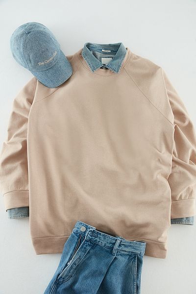Trendyol Collection Μπεζ φούτερ με λαιμόκοψη μεγάλου μεγέθους/φαρδύ φλις εσωτερικά/ζεστό φούτερ TMNAW24AO00007