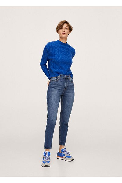 MANGO Woman Γυναικείο σκούρο μπλε ελαστικό Mom Jean