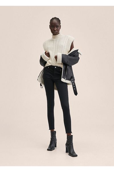 MANGO Woman Women's Black Denim Short Leg Skinny Jeans Trousers