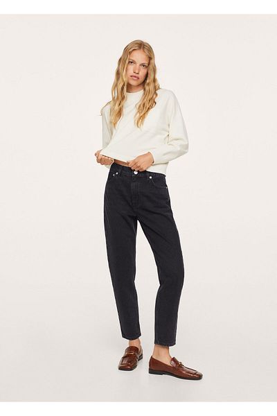 MANGO Woman Women's Black Denim 100% Koton Mom Jean