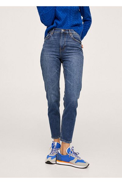 MANGO Woman Γυναικείο σκούρο μπλε ελαστικό Mom Jean