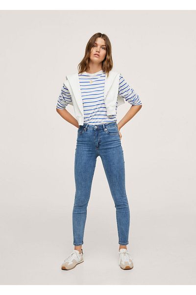 MANGO Woman Blugi skinny cu talie înaltă de damă, albastru plictisitor
