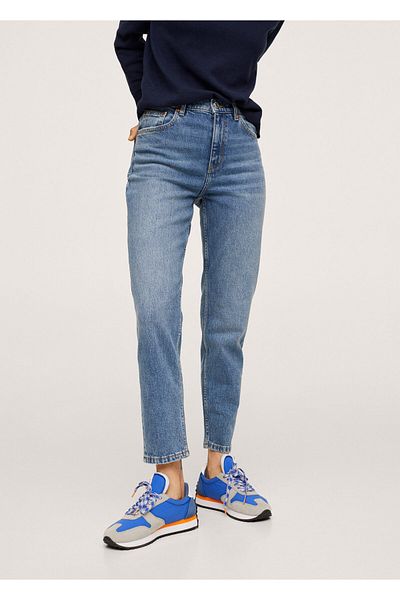 MANGO Woman Jean mom elastic albastru plictisitor de damă