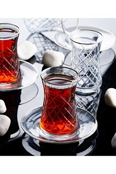 ACAR Hürrem Gümüş Yaldız 6 Kişilik Kristal Kesme Çay Seti 11877