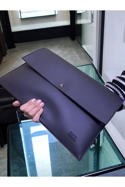 PLUSH STUDIO , Ledcase 13.3-14 инчов куфарче за компютър (кожа + плюш) черно на черен фон с папка, калъф