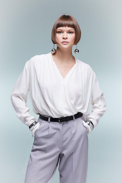DeFacto Regular Fit Wrap Collar Satin Long Sleeve Blouse B0756ax23au