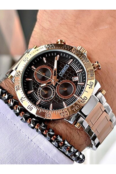 COMMES Çelik Kordon Kronometre Ve Takvimli Gümüş Rose Gold Renk Unisex Klasik Kol Saati Cm1904-srb