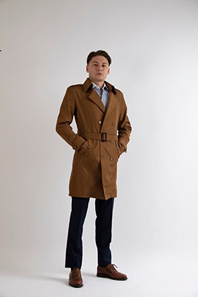 MASERTO Slim Fit Erkek Açık Kahve Trençkot