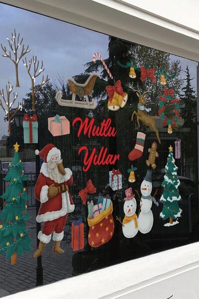 Think And Print 26 Parça Yılbaşı Sticker Seti | Noel Baba Ağaç Cam Pencere Duvar Süsü